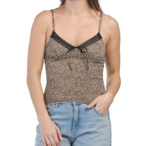Leopard Print Lace Trim Cami Top